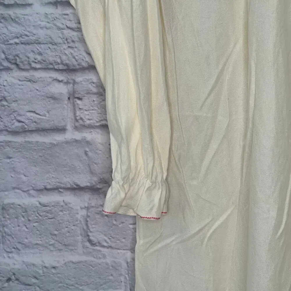 Vintage Prom'n Nod Long Sleeve Short Nightgown Beige Floral 60s Nylon Blend M